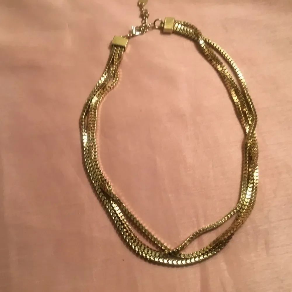 Three Strand Goldtone Box Chain Necklace - Picture 2 of 4